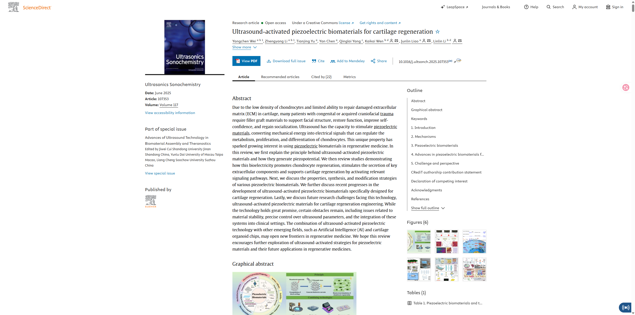 Ultrasound-activated piezoelectric biomaterials for cartilage regeneration